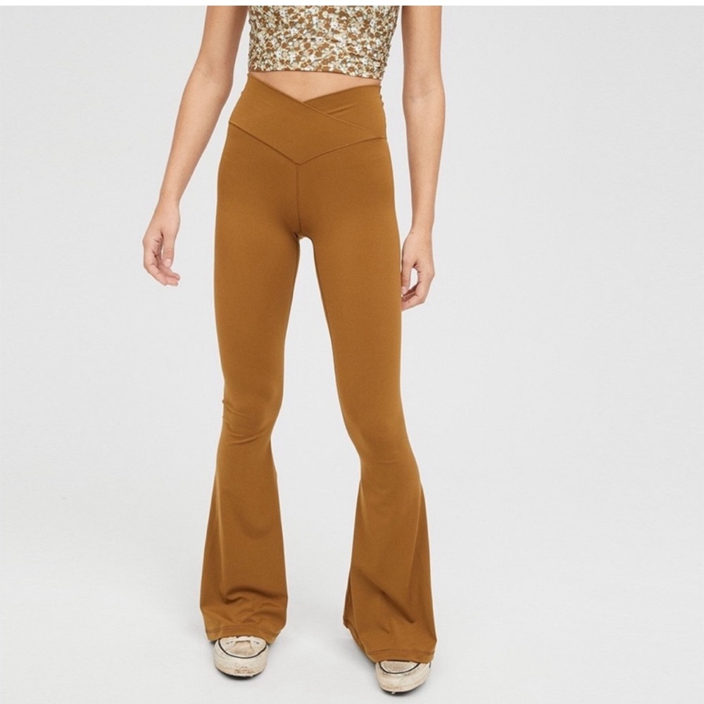 Aerie Real Me Flare Leggings Crossover Golden